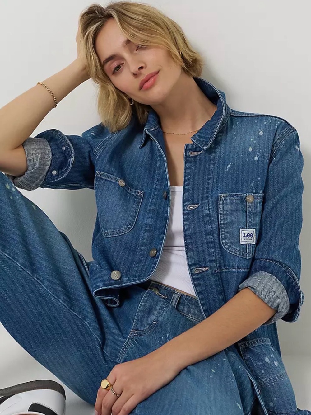Lee WOMEN'S BLEACH SPLATTER STRIPE CHORE JACKET